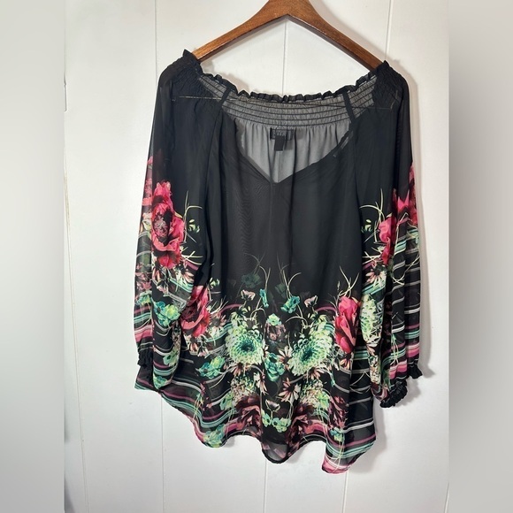 a.n.a. Women’s Black Sheer Floral Blouse Size 2X - Picture 3 of 10